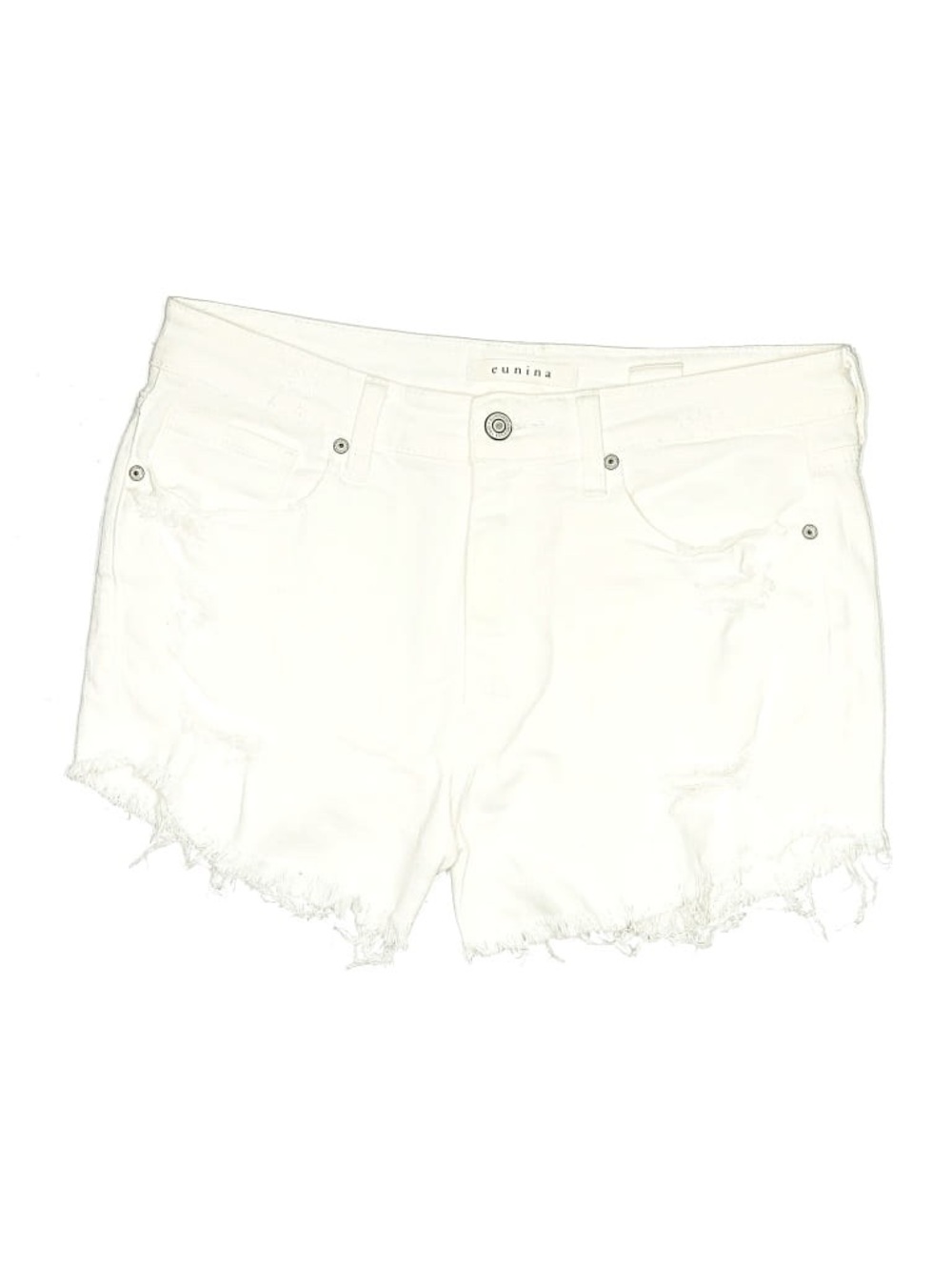 eunina White Distressed Frayed Hem Denim Shorts